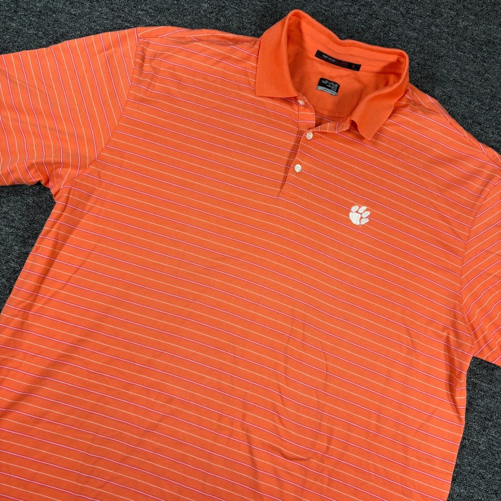 Nike Tiger Woods Polo Mens XXL Orange Clemson Tigers Striped Golf Shirt